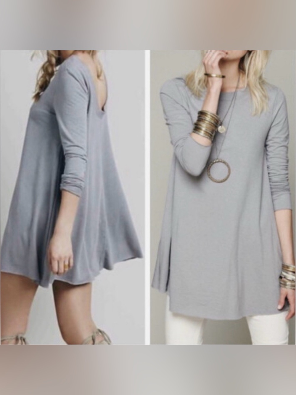 Free People FP Beach Beatnik Gray Trapeze Tunic Mini Dress M/L